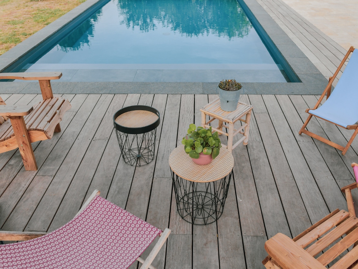 Réalisation Piscines & Concept - Piscine traditionnelle -membrane armée - Volet immergé